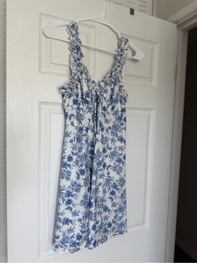Pink Lily Give It A Go White and Blue Floral Mini Dress